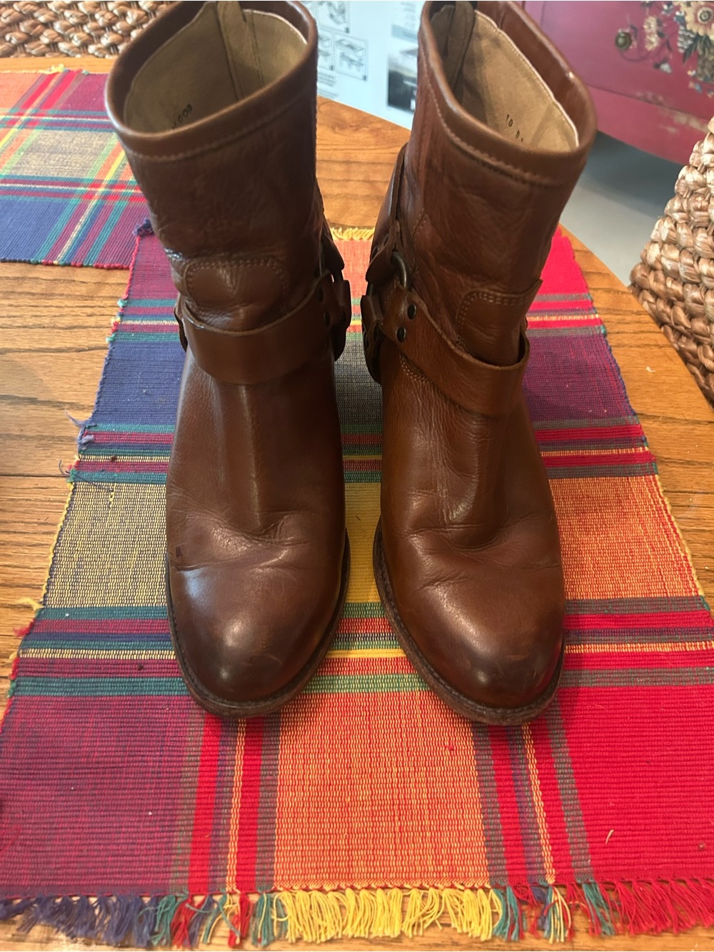 Frye Brown Leather Harness Ankle Boots